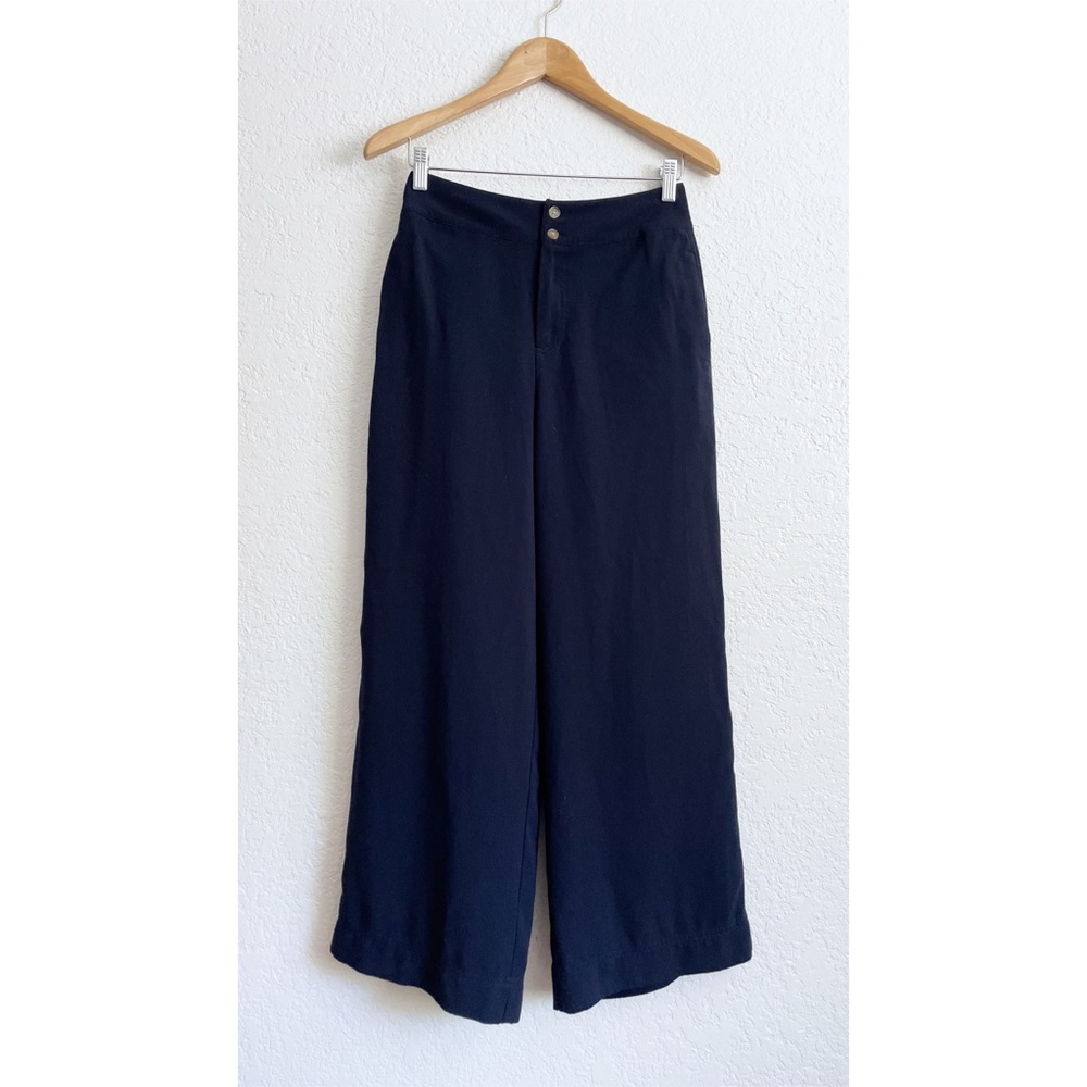 Lou & Grey Navy Blue Wide Leg High Rise Waist Pants Trousers Size 8 Pockets